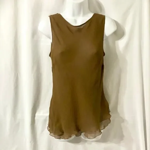 Newport News Women's Size 12 100% Silk Vintage Brown Top - Picture 4 of 9